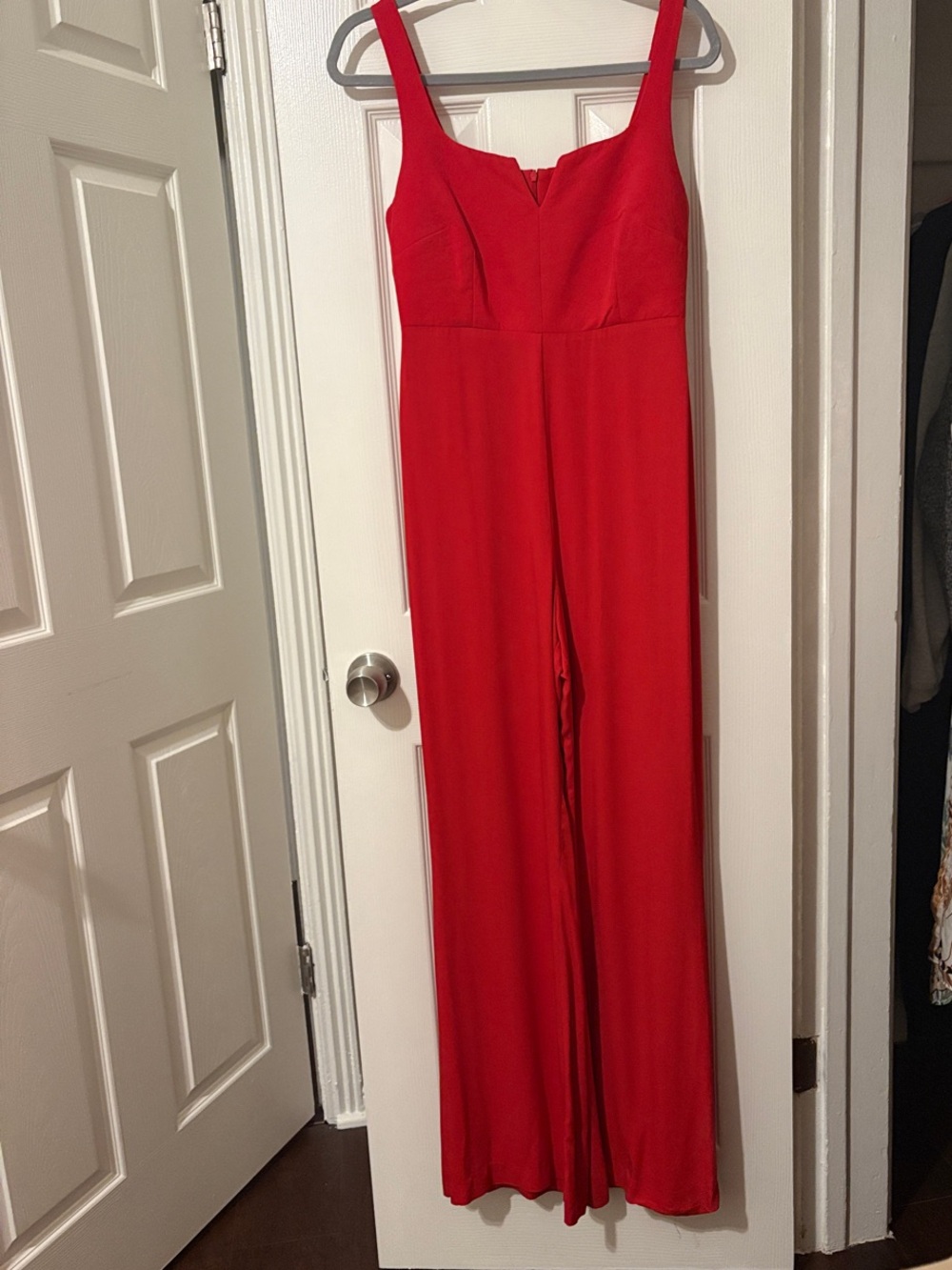 Red Wide-Leg Jumpsuit with “v” Neck